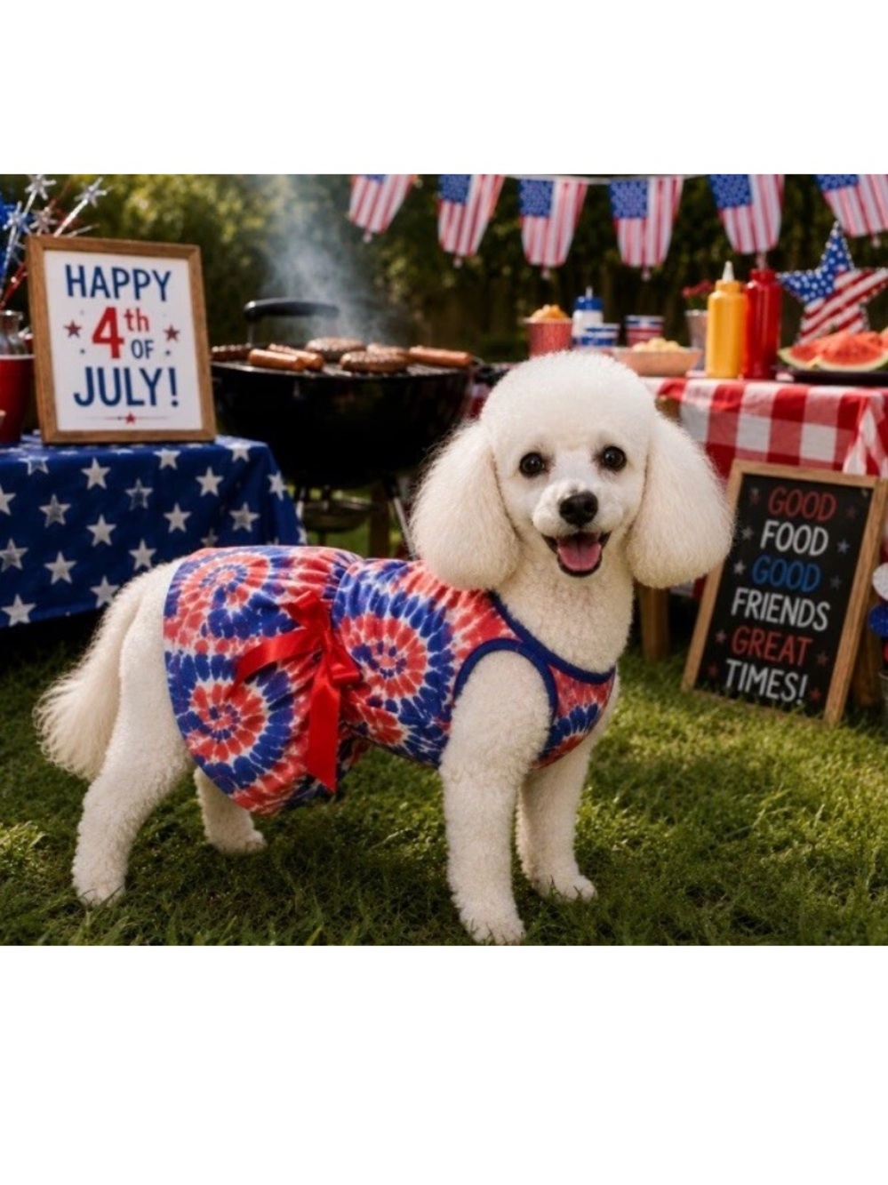 🦋🎯 WOOF Pet Apparel Red White Blue Patriotic July 4th Tie Dye Dog Sundress NWT S